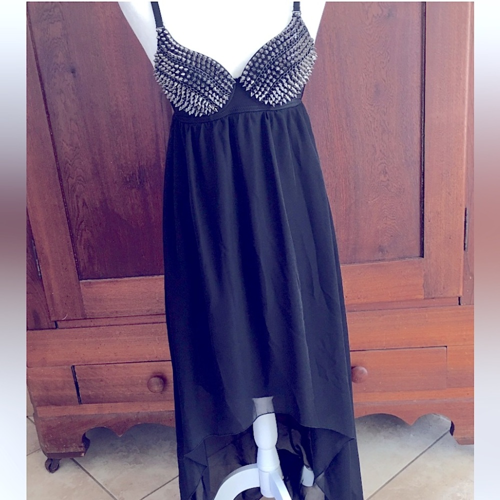 Black heart Spike stud bra high low sheer dress blackheart hot topic